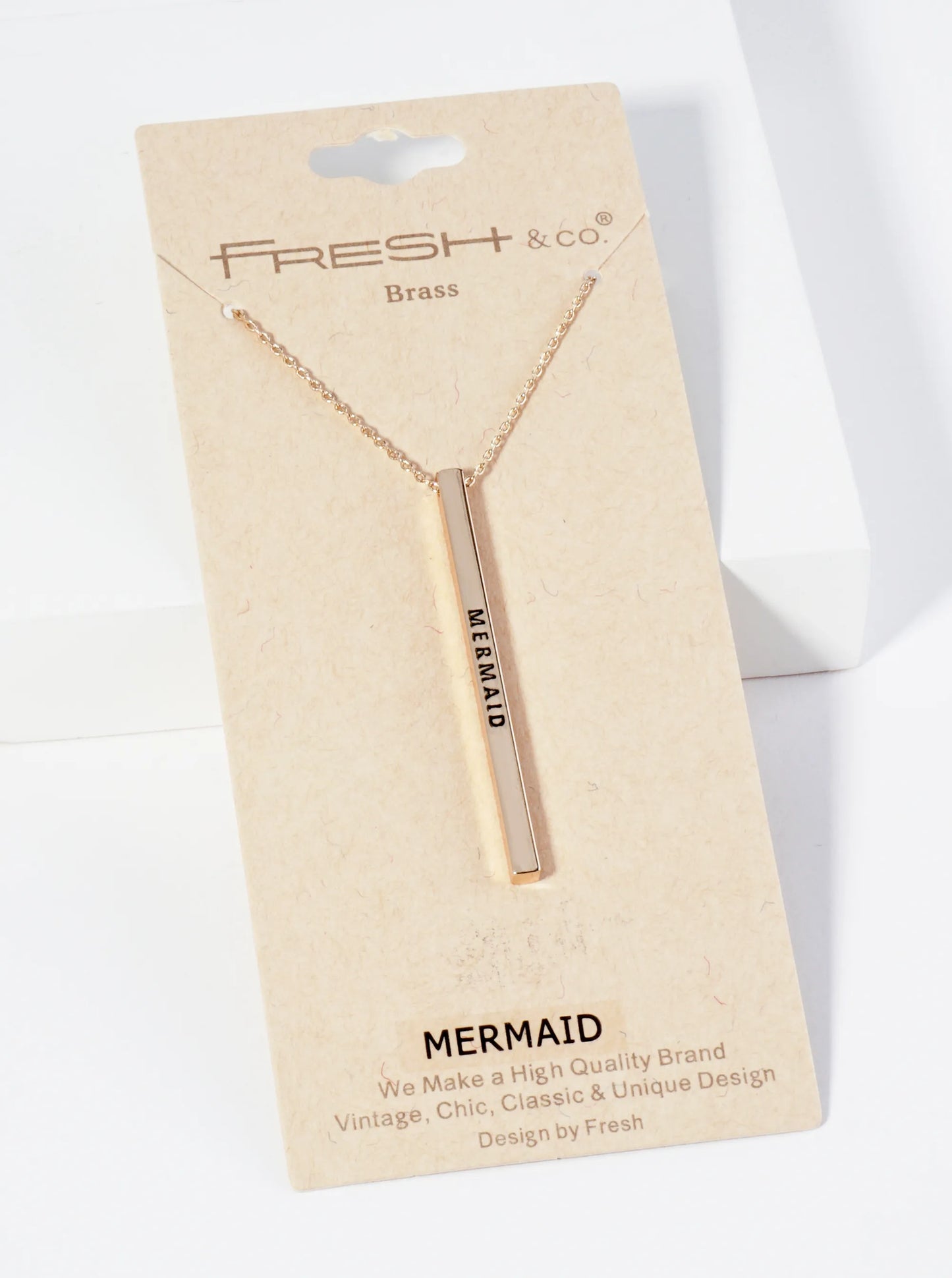 Mermaid Engraved Vertical Bar Pendant Inspirational Necklace