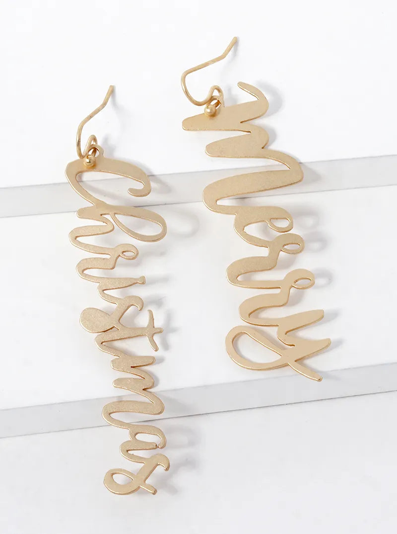 Merry Christmas Drop Metal Stencil Earrings