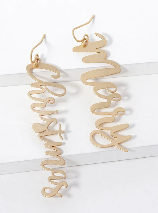 Merry Christmas Drop Metal Stencil Earrings