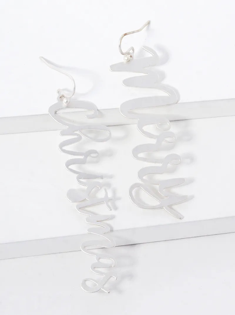 Merry Christmas Drop Metal Stencil Earrings