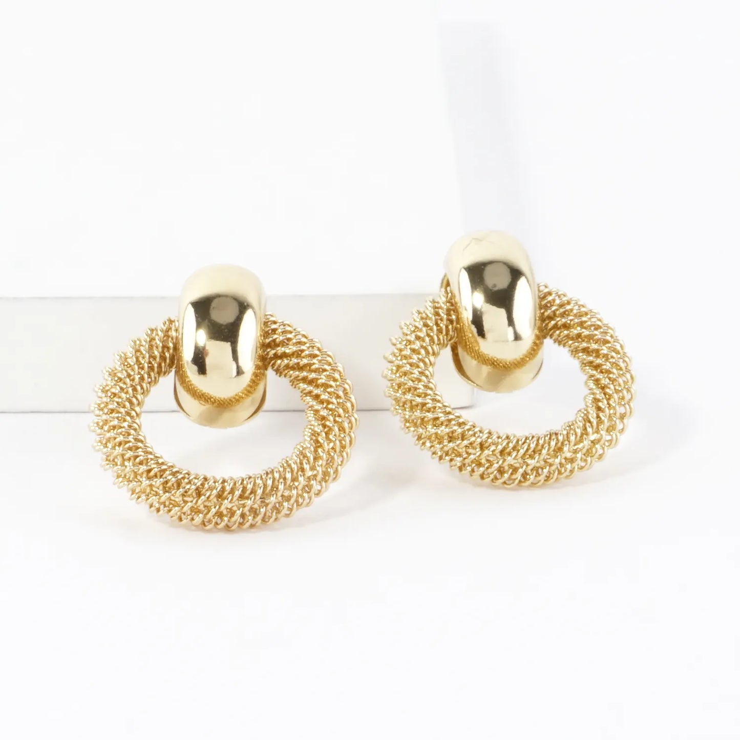Mesh Doorknocker Post Brass Earrings