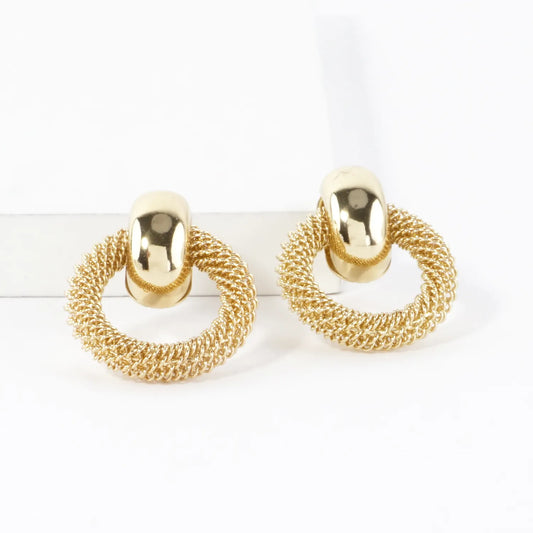 Mesh Doorknocker Post Brass Earrings