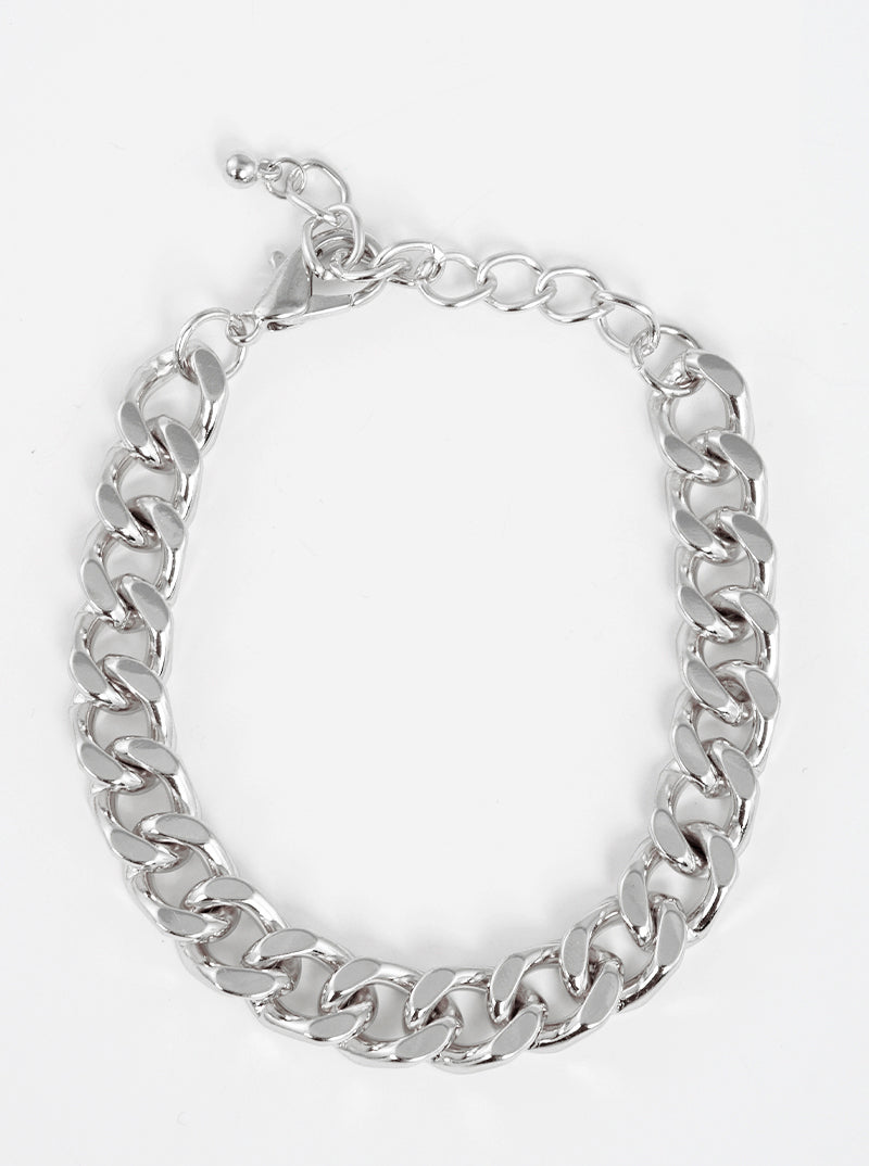 Metal 10mm Curb Chain Bracelet Rhodium