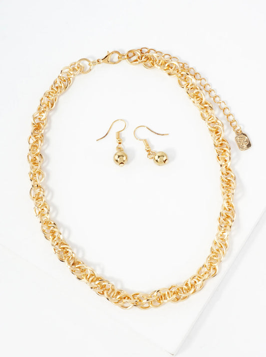 Metal 9mm Interwoven Statement Chain Necklace Set-with-Earrings