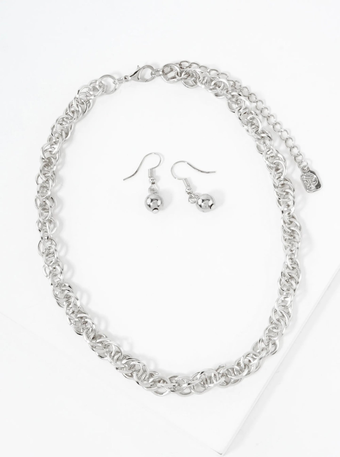 Metal 9mm Interwoven Statement Chain Necklace Set-with-Earrings