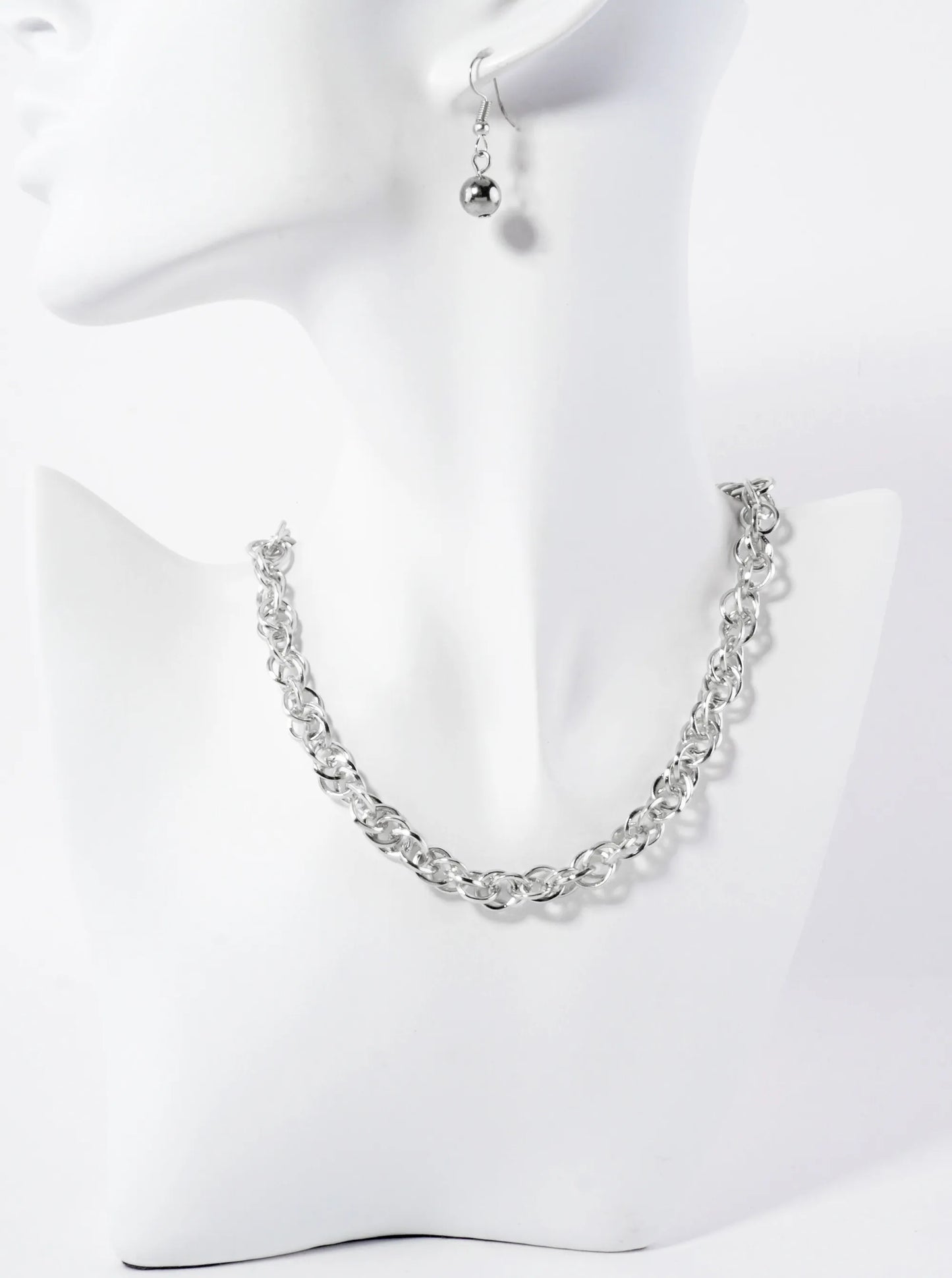 Metal 9mm Interwoven Statement Chain Necklace Set-with-Earrings