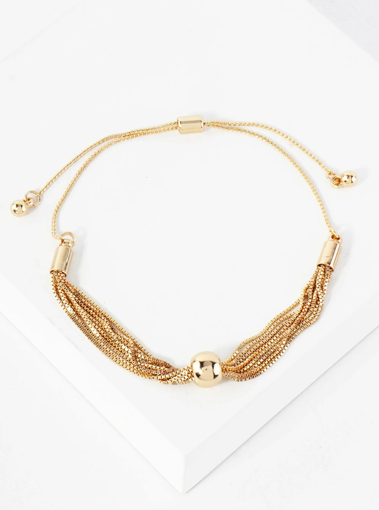 Metal Ball Accent Multi-Row Pull-Tie Box-Chain Bracelet