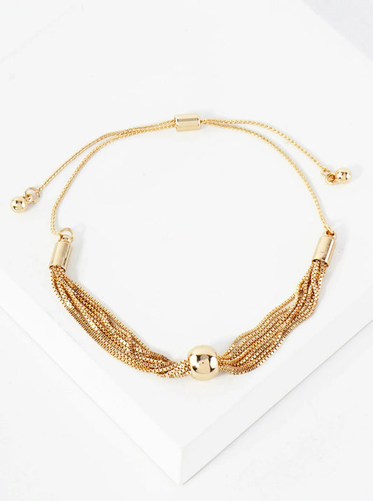 Metal Ball Accent Multi-Row Pull-Tie Box-Chain Bracelet