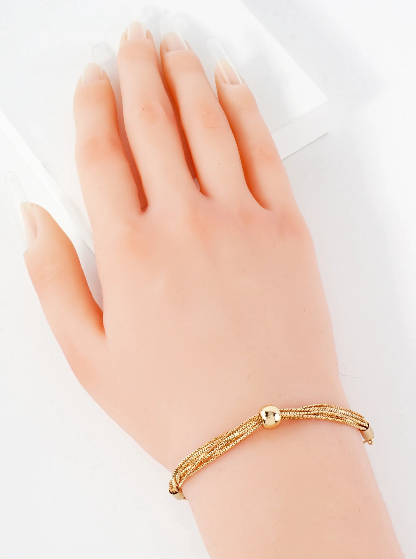 Metal Ball Accent Multi-Row Pull-Tie Box-Chain Bracelet