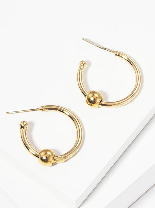Metal Ball Bead Accent 20mm Metal Hoop Earrings