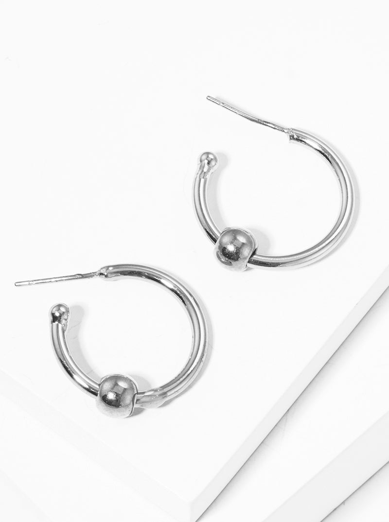 Metal Ball Bead Accent 20mm Metal Hoop Earrings