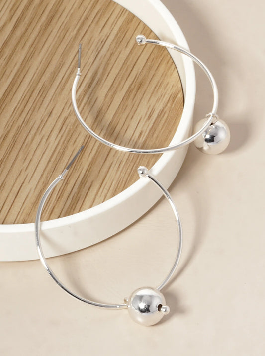Metal Ball Drop 40mm Hoop Earrings