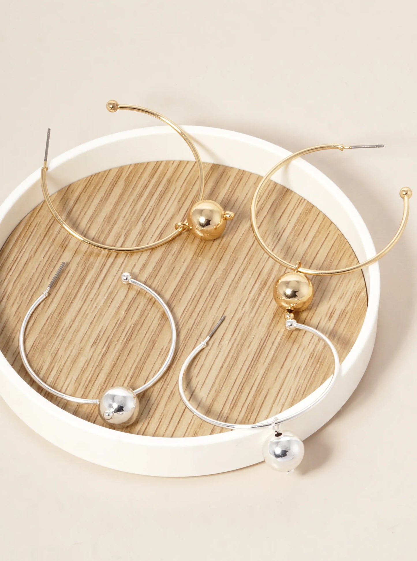 Metal Ball Drop 40mm Hoop Earrings