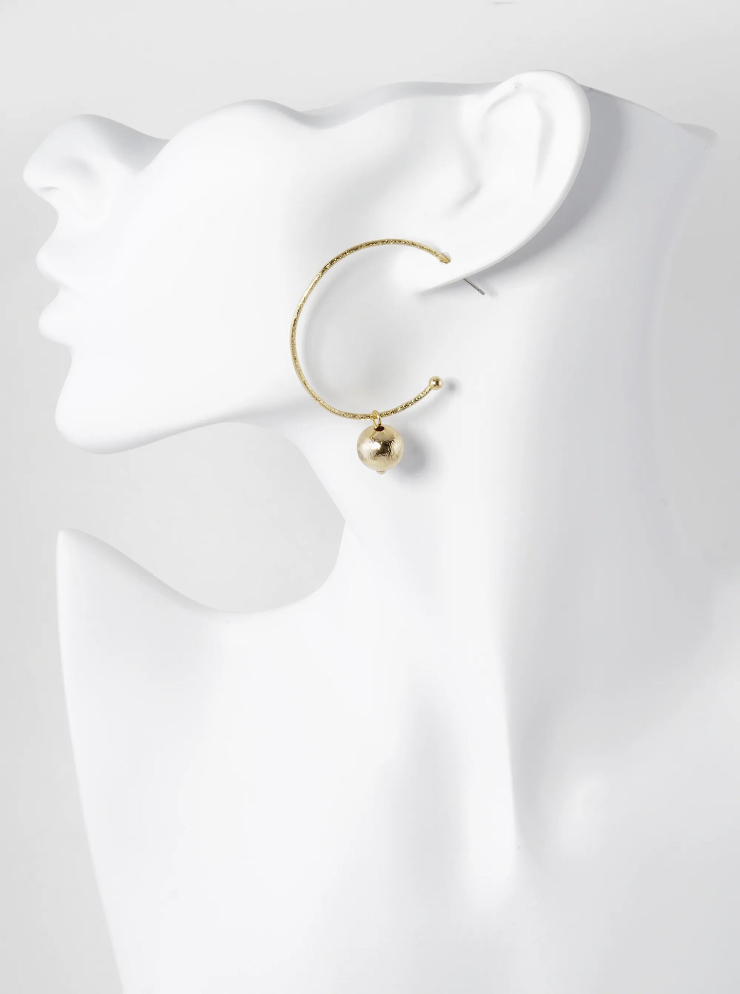 Metal Ball Drop 40mm Textured Hoop Earrings