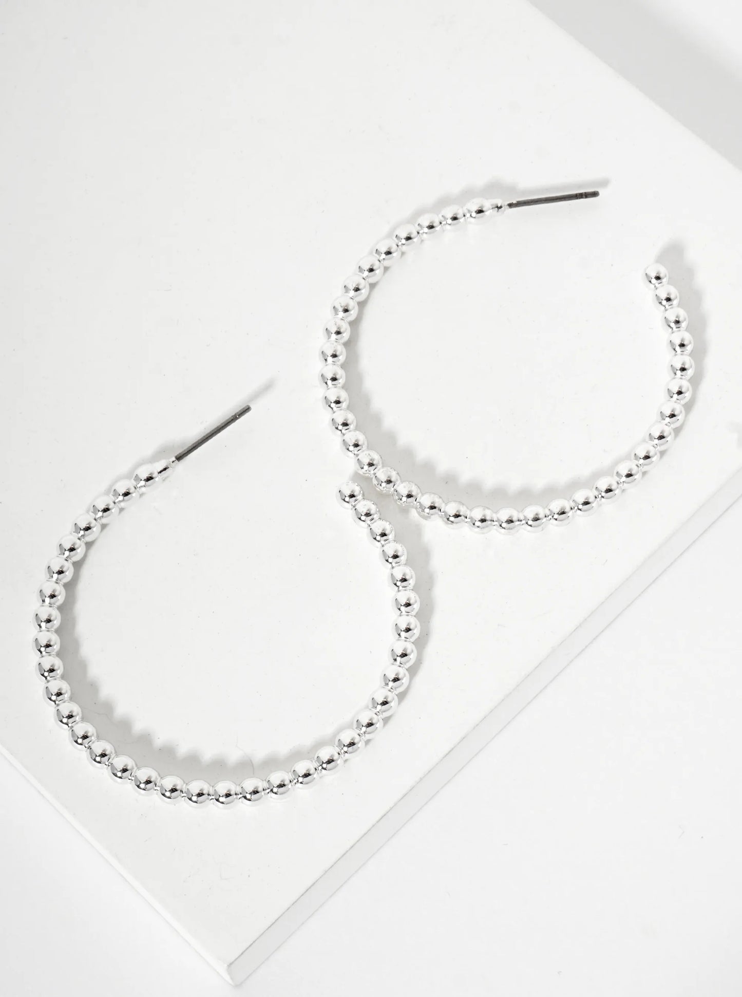 Metal Ball Textured 40mm Open Hoop Earrings