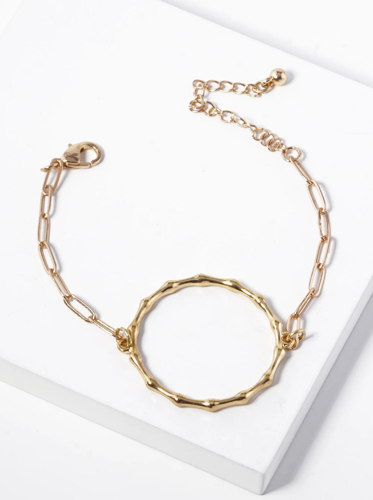 Metal Bamboo Circle Accent Chain Bracelet