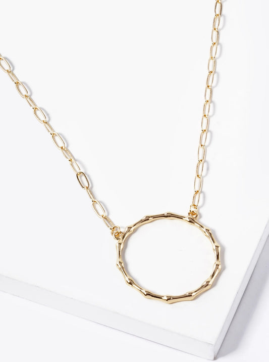 Metal Bamboo Circle Pendant Necklace