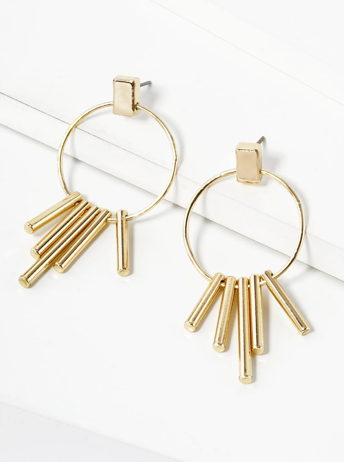 Metal Bar Drop Circle Post Earrings