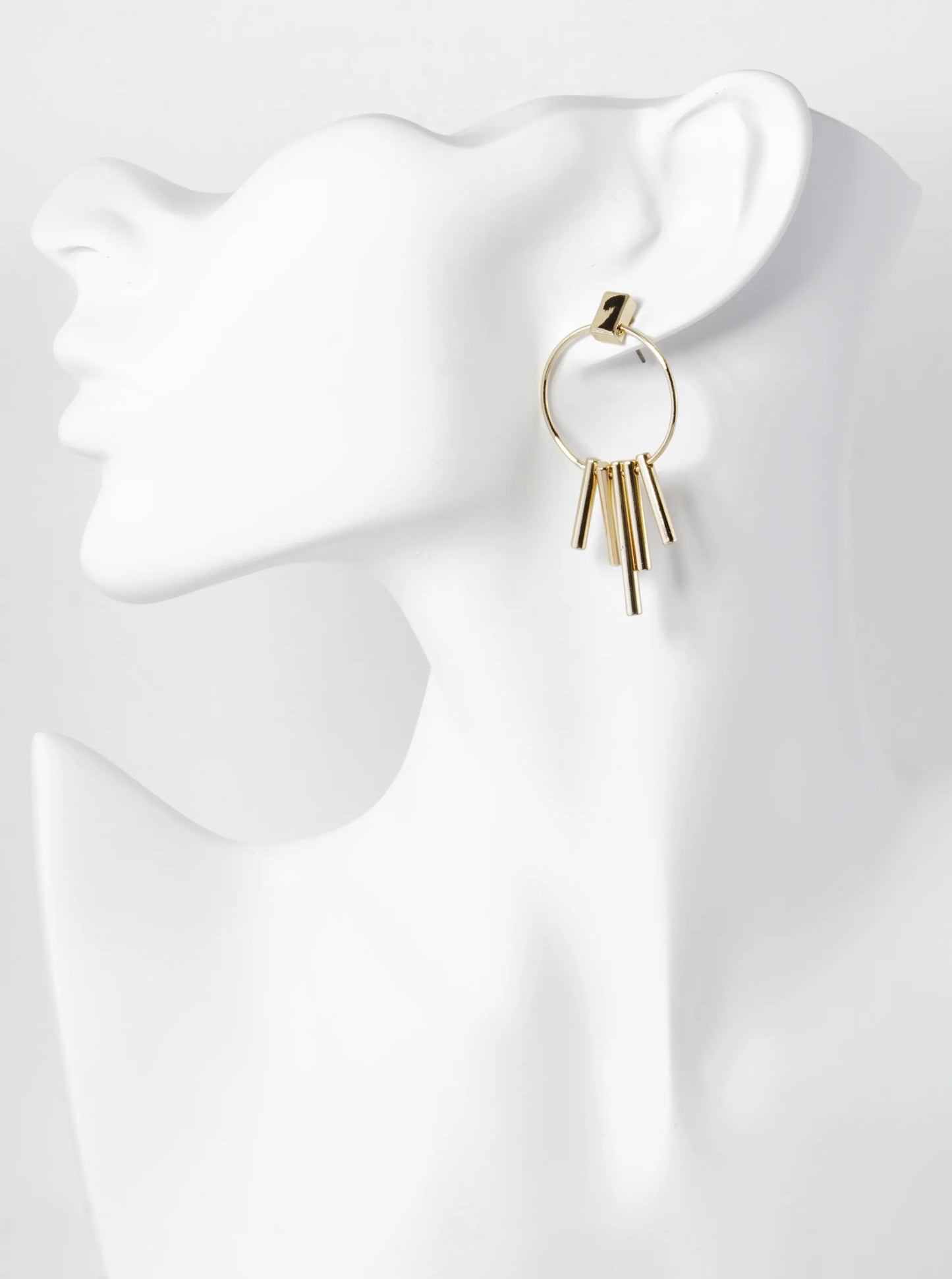 Metal Bar Drop Circle Post Earrings
