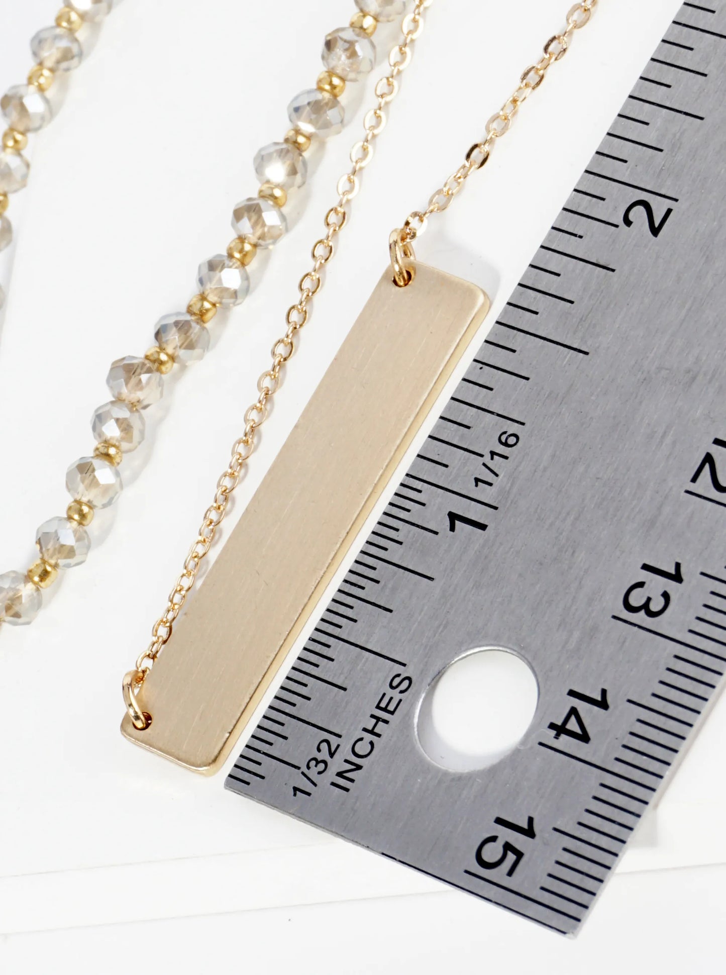 Metal Bar Pendant Glass Beaded Layered Necklace Set With Earrings