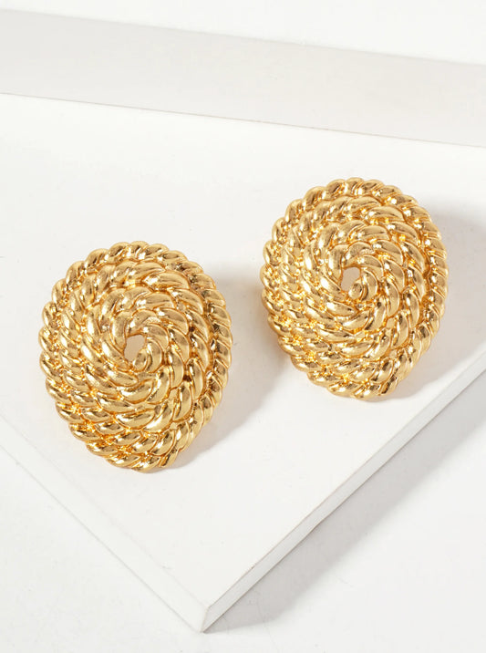 Metal Braided Upside-Down Teardrop Post Earrings With-Titanium-Post