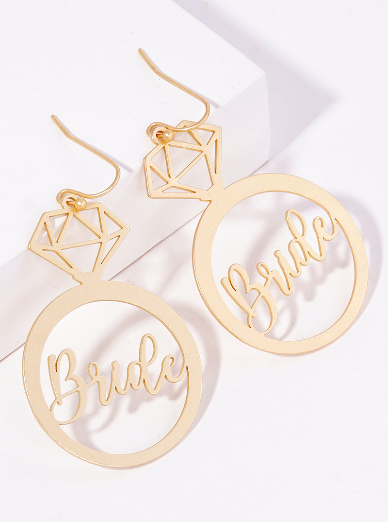 Metal Bride Diamond Ring Stencil Dangle Drop Earrings