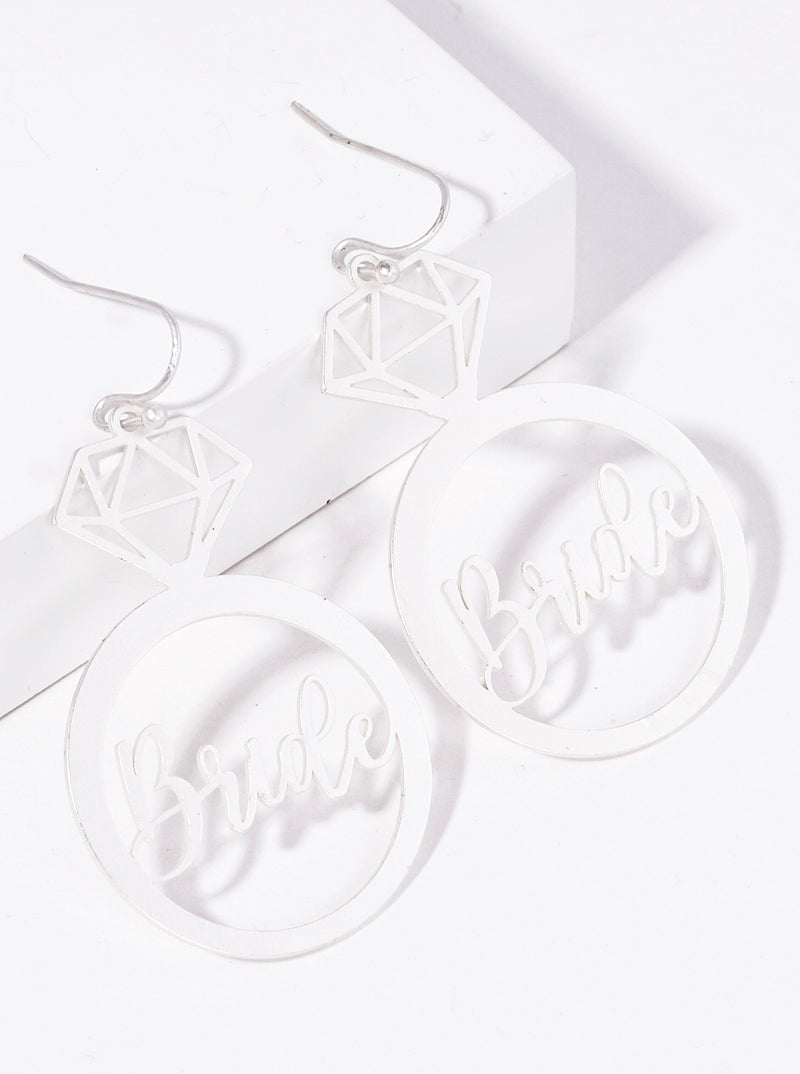 Metal Bride Diamond Ring Stencil Dangle Drop Earrings