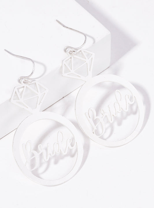 Metal Bride Diamond Ring Stencil Dangle Drop Earrings