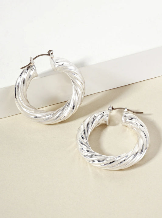 Metal Cable-Texture 38mm Hollow Latch-Back Hoop Earrings