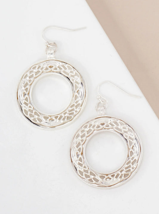 Metal Celtic Filigree Circle Drop Dangle Earrings