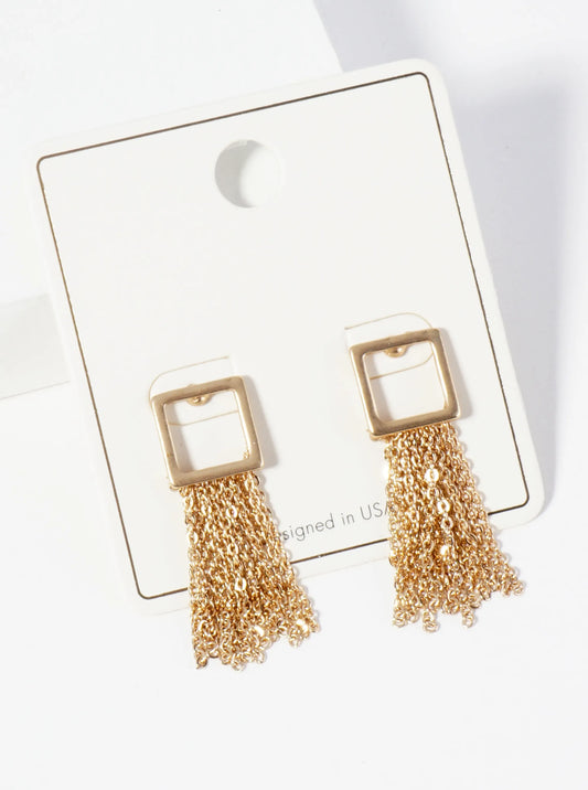 Metal Chain Drop Square Post Earrings