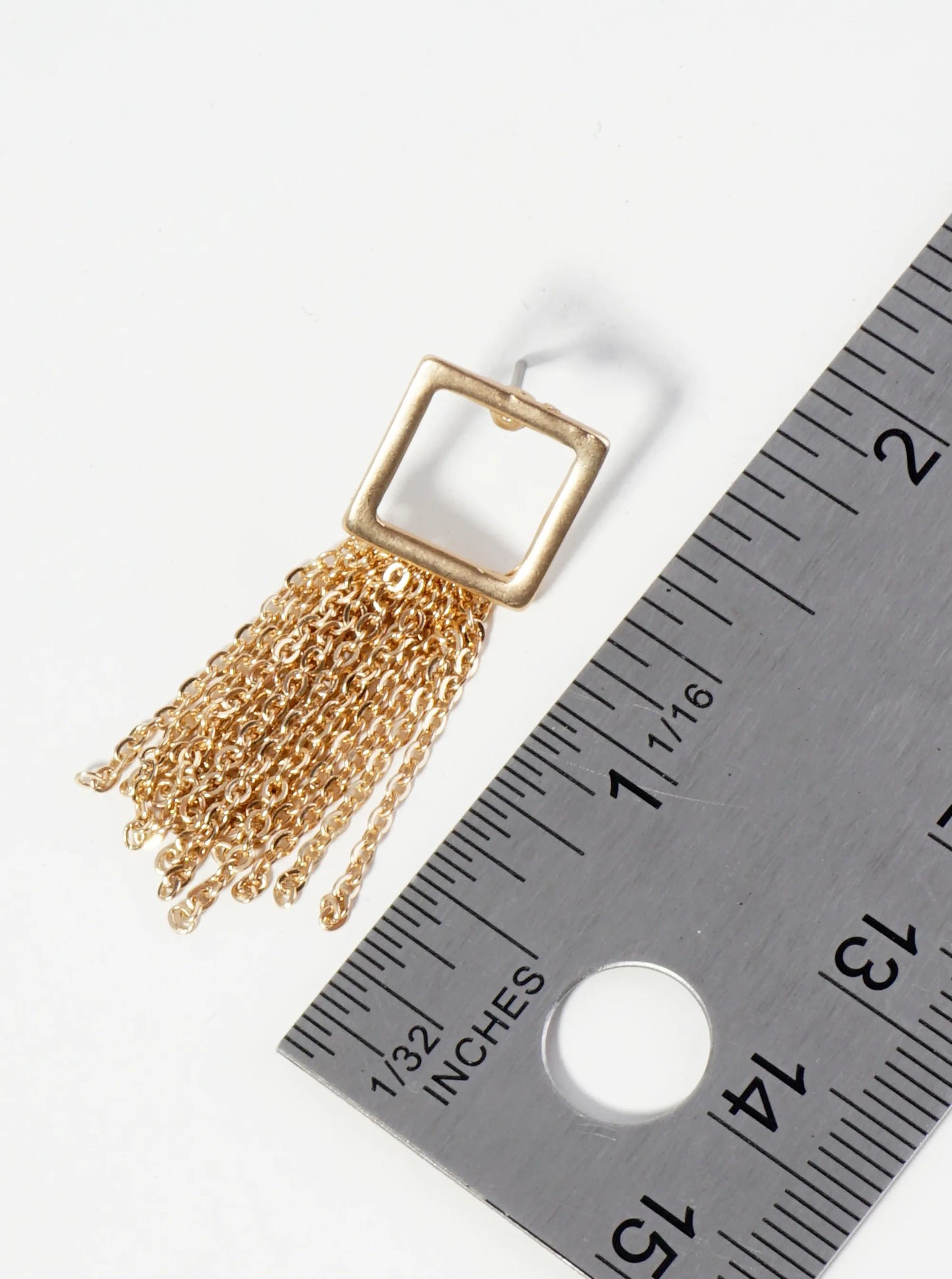 Metal Chain Drop Square Post Earrings