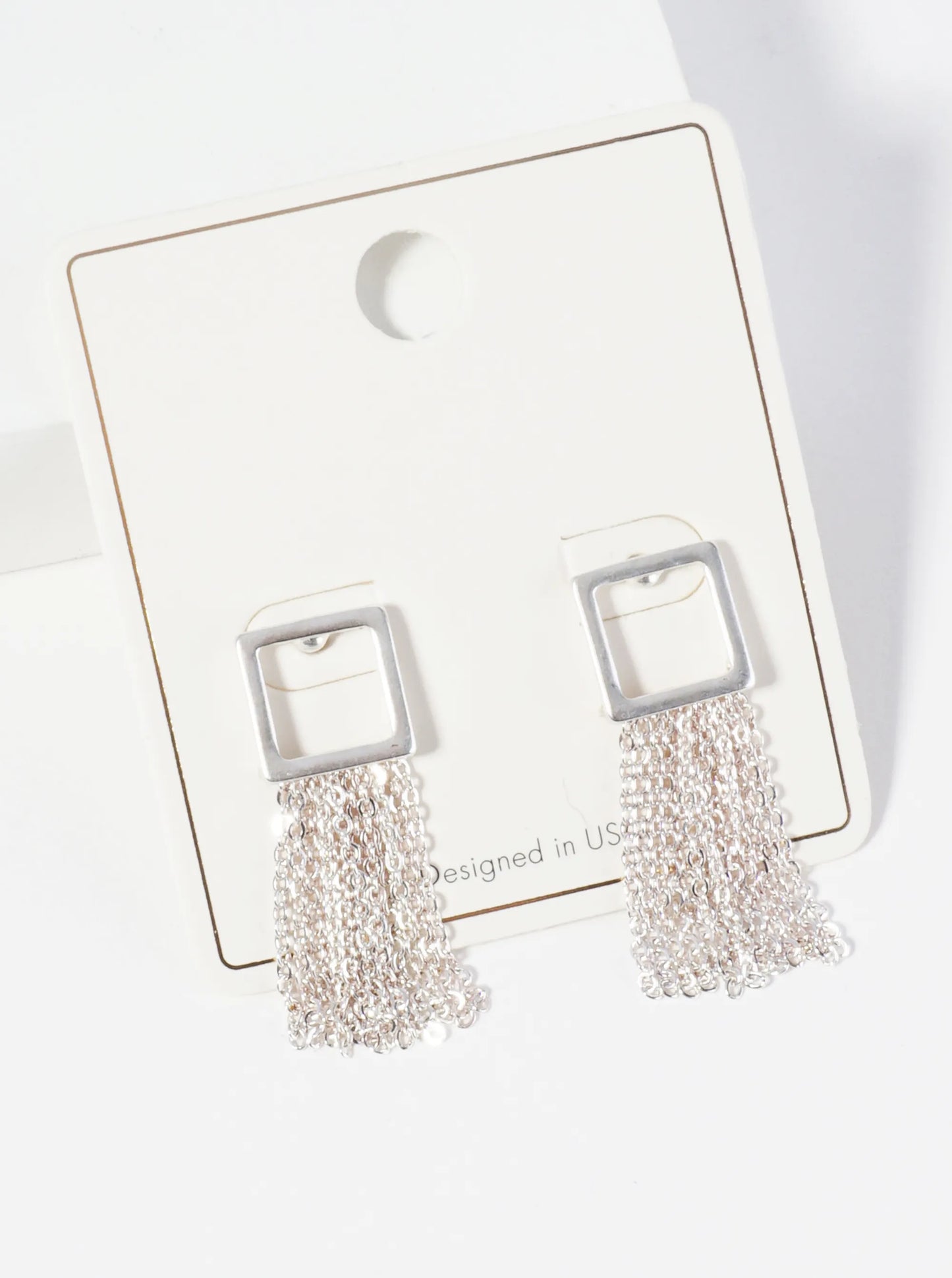 Metal Chain Drop Square Post Earrings