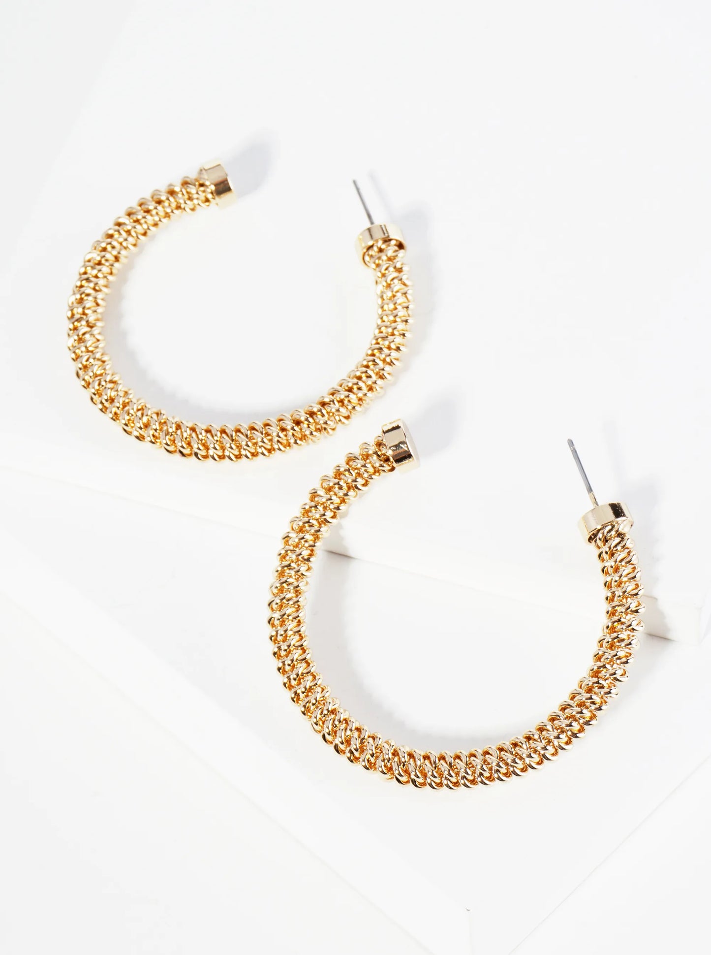Metal Chain Texture 45mm Brass Open Hoop Earrings