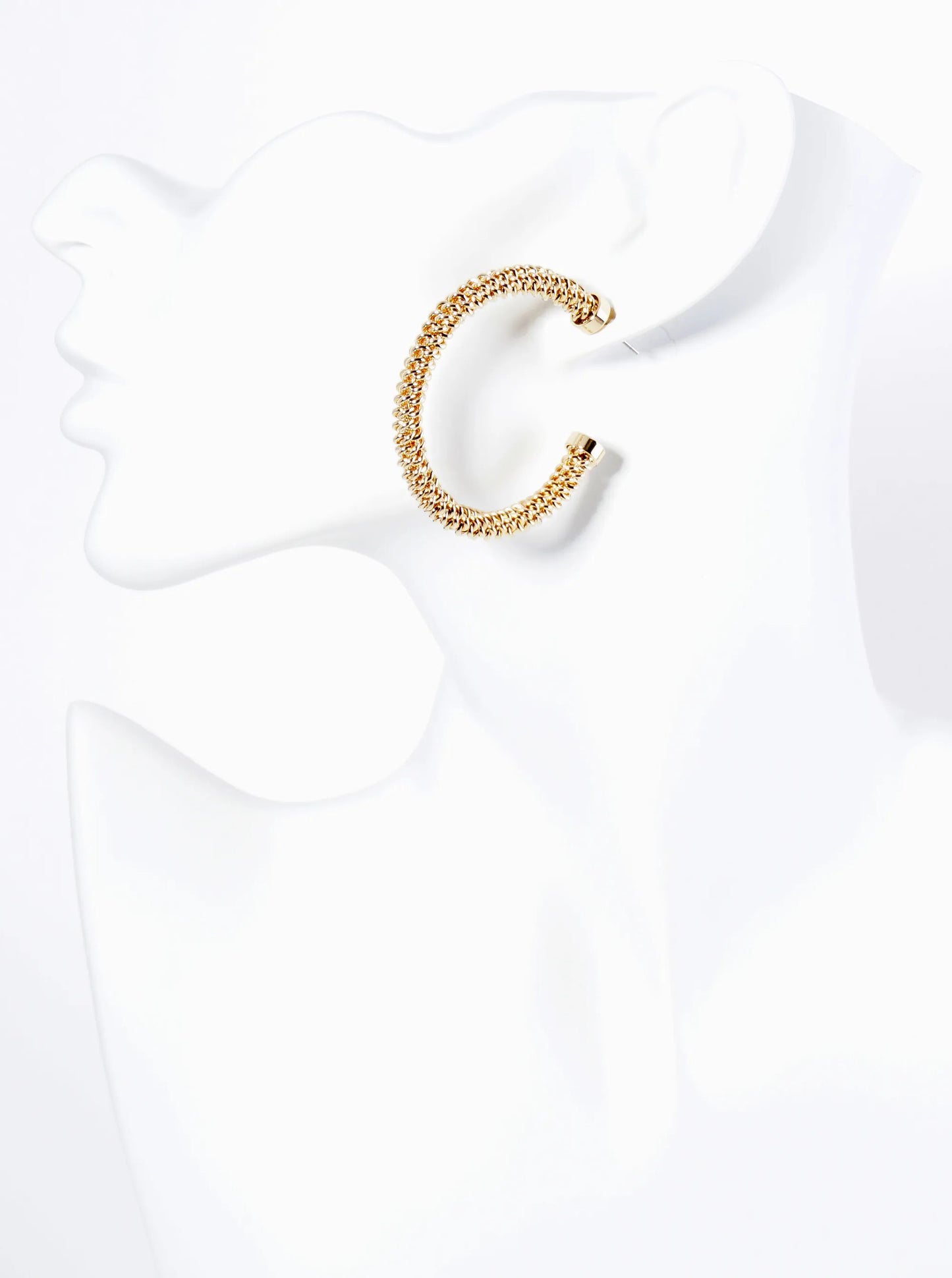 Metal Chain Texture 45mm Brass Open Hoop Earrings