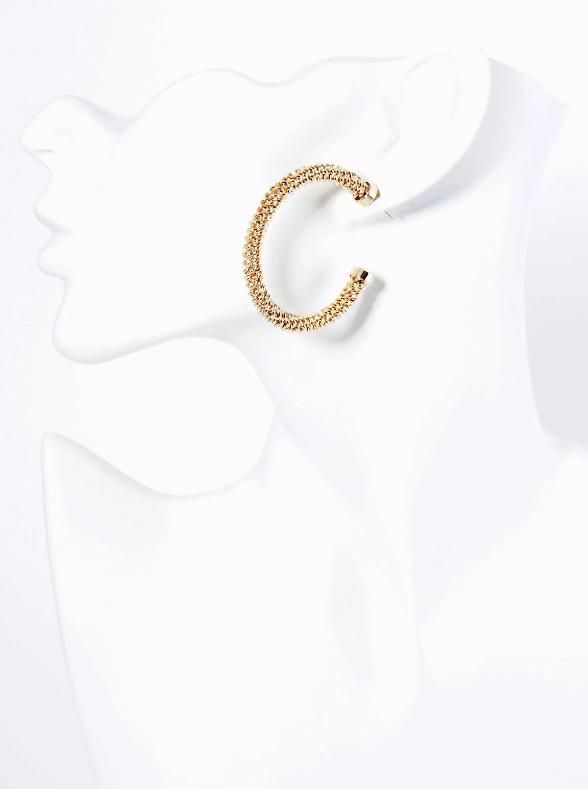 Metal Chain Texture 45mm Brass Open Hoop Earrings