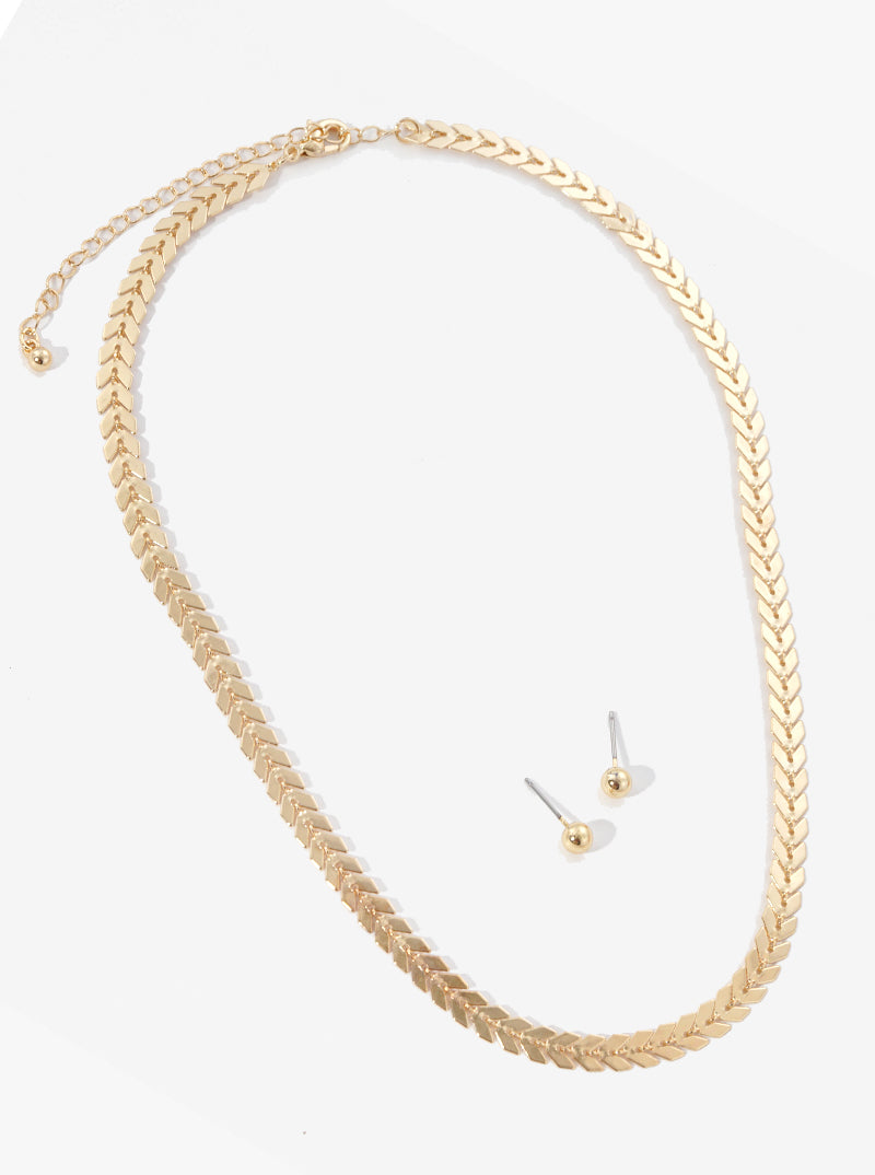 Metal Chevron Chain Necklace Earrings Set