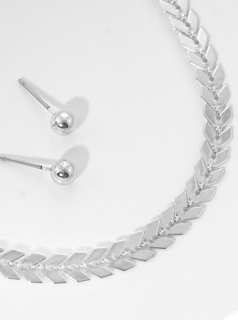 Metal Chevron Chain Necklace Earrings Set