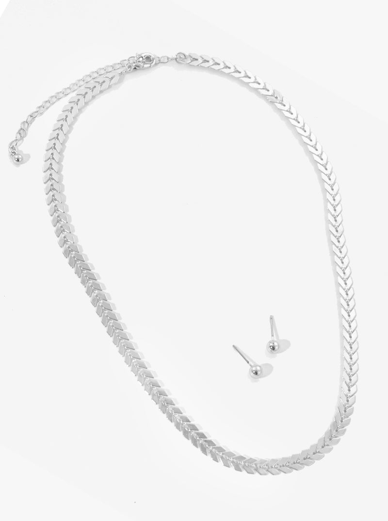 Metal Chevron Chain Necklace Earrings Set