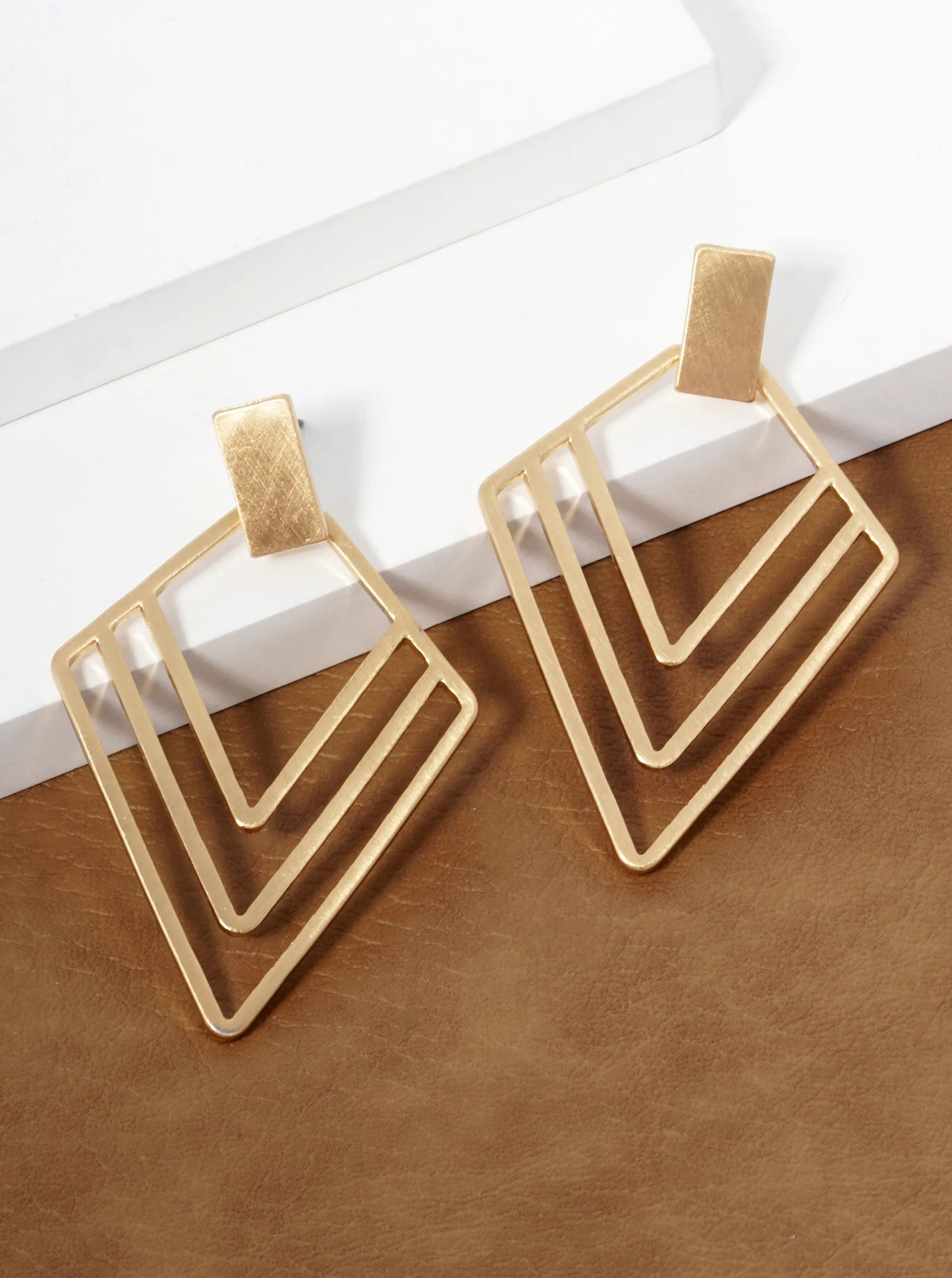 Metal Chevron Drop Dangle Post Earrings