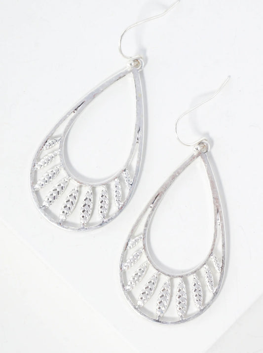 Metal Chevron Textured Teardrop Dangle Earrings