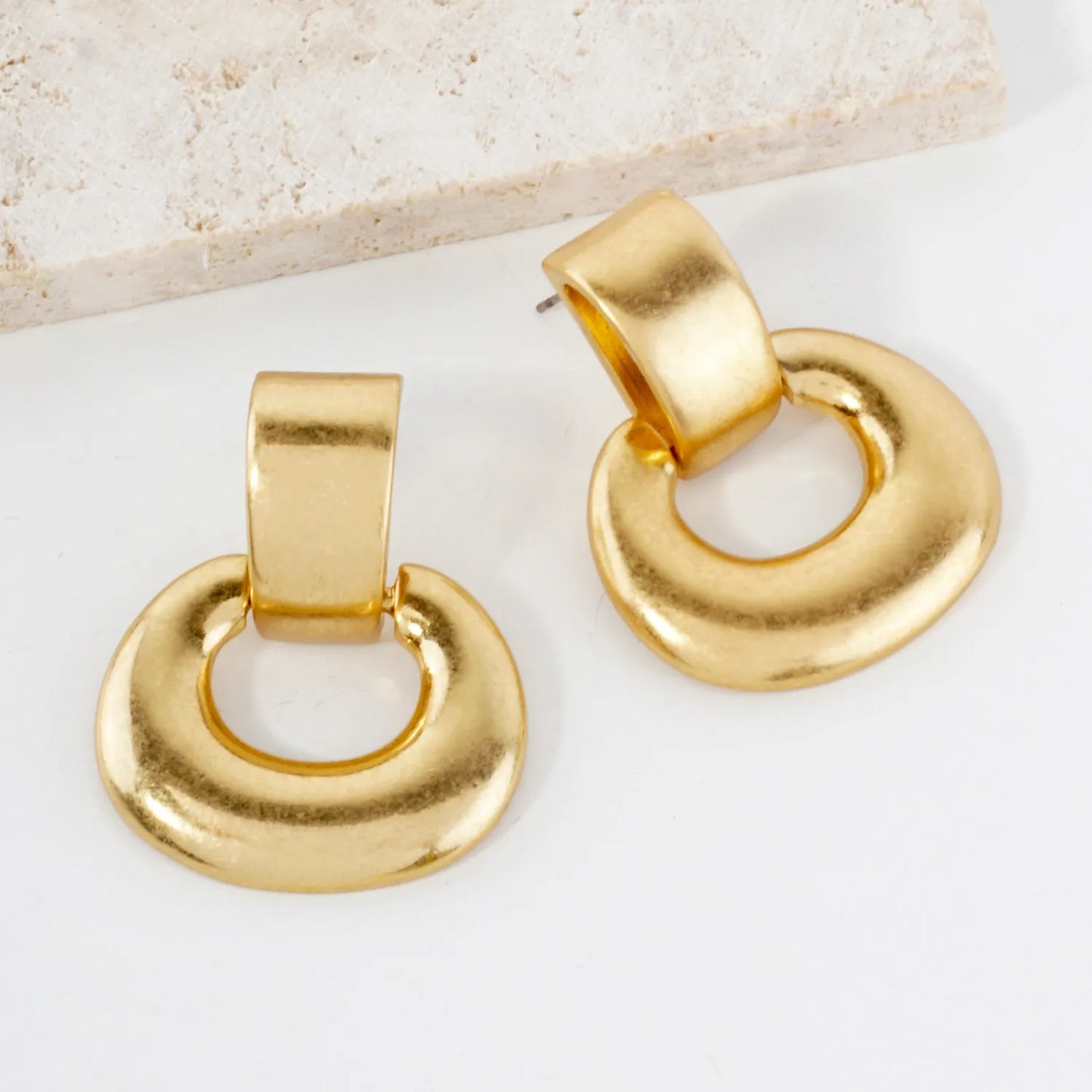Metal Chunky Doorknocker Earrings With-Titanium-Post