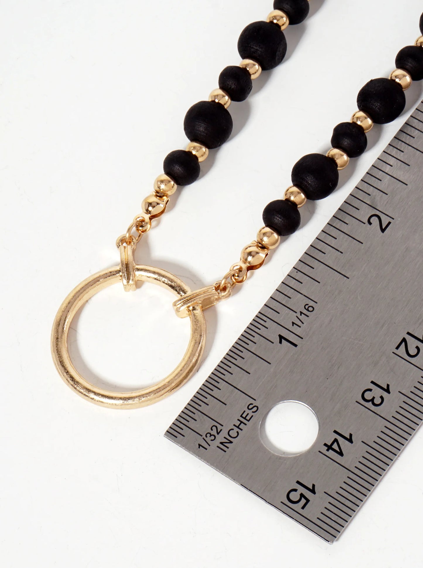 Metal Circle Pendant Color-Coated Wood-Beaded Chain Necklace