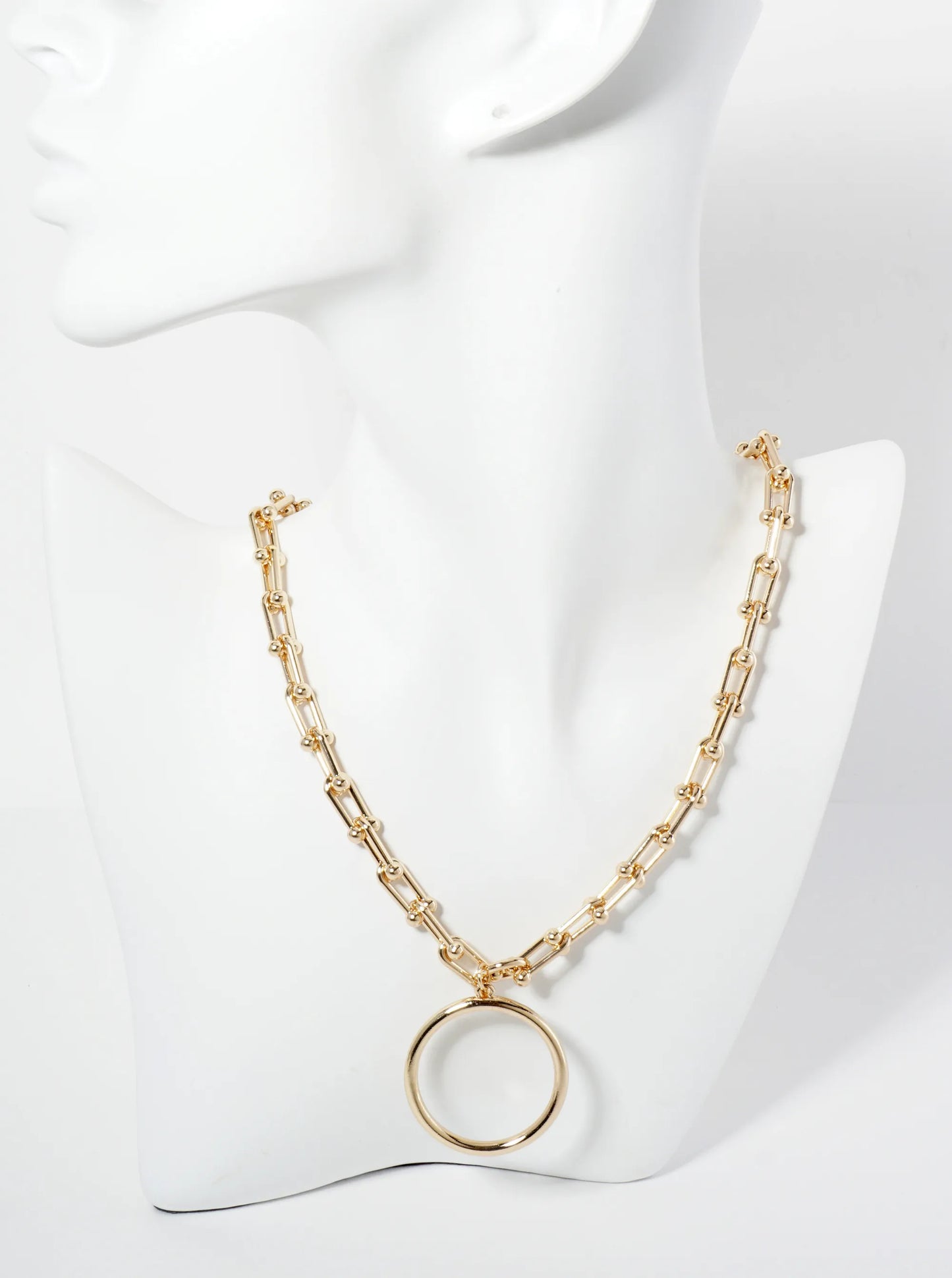 Metal Circle Pendant With HardWear Chain Necklace