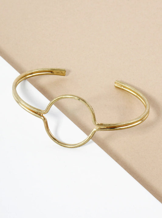 Metal Circle-Shape Accents Geometric Vintage Open Cuff Bracelet