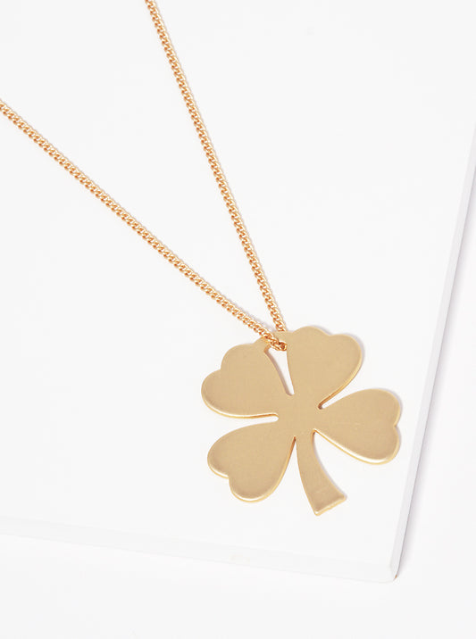 Metal Clover Pendant Long Necklace