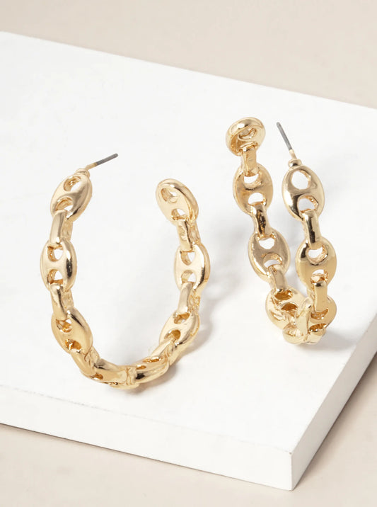 Metal Coffee Bean Chain 45mm Hoop Earrings