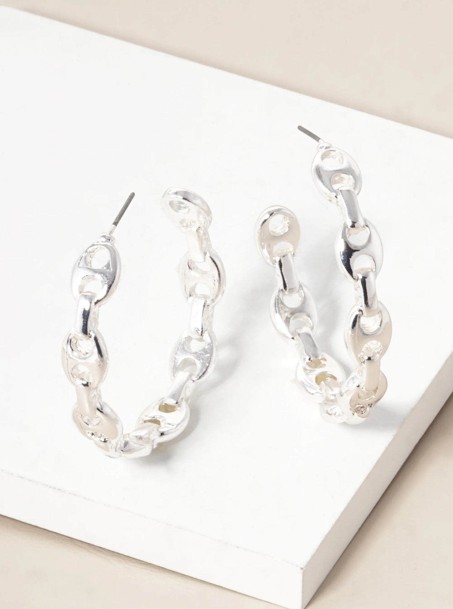 Metal Coffee Bean Chain 45mm Hoop Earrings