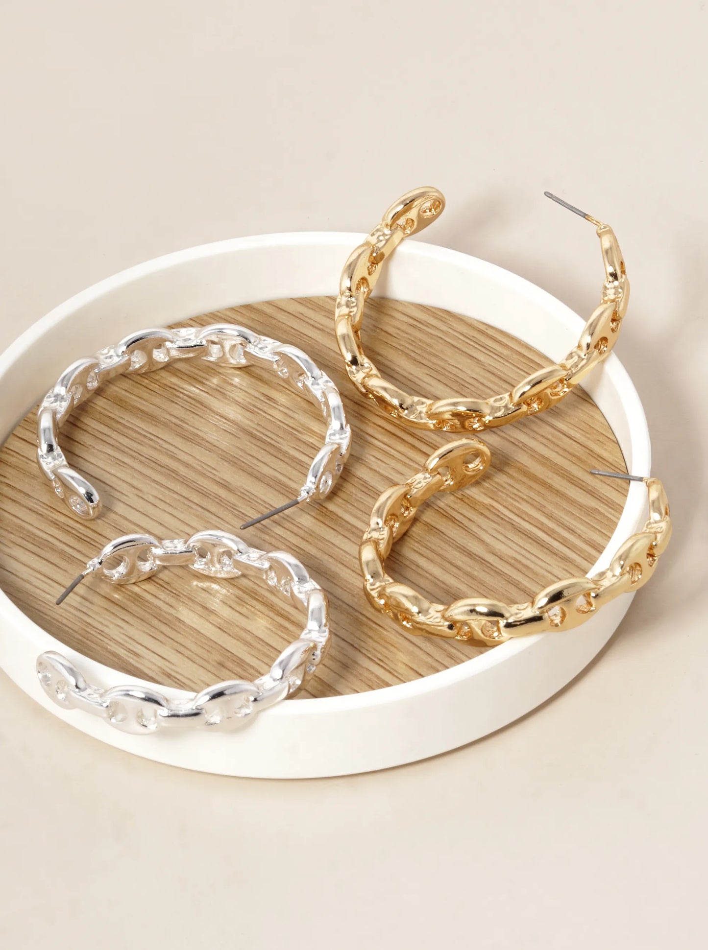 Metal Coffee Bean Chain 45mm Hoop Earrings