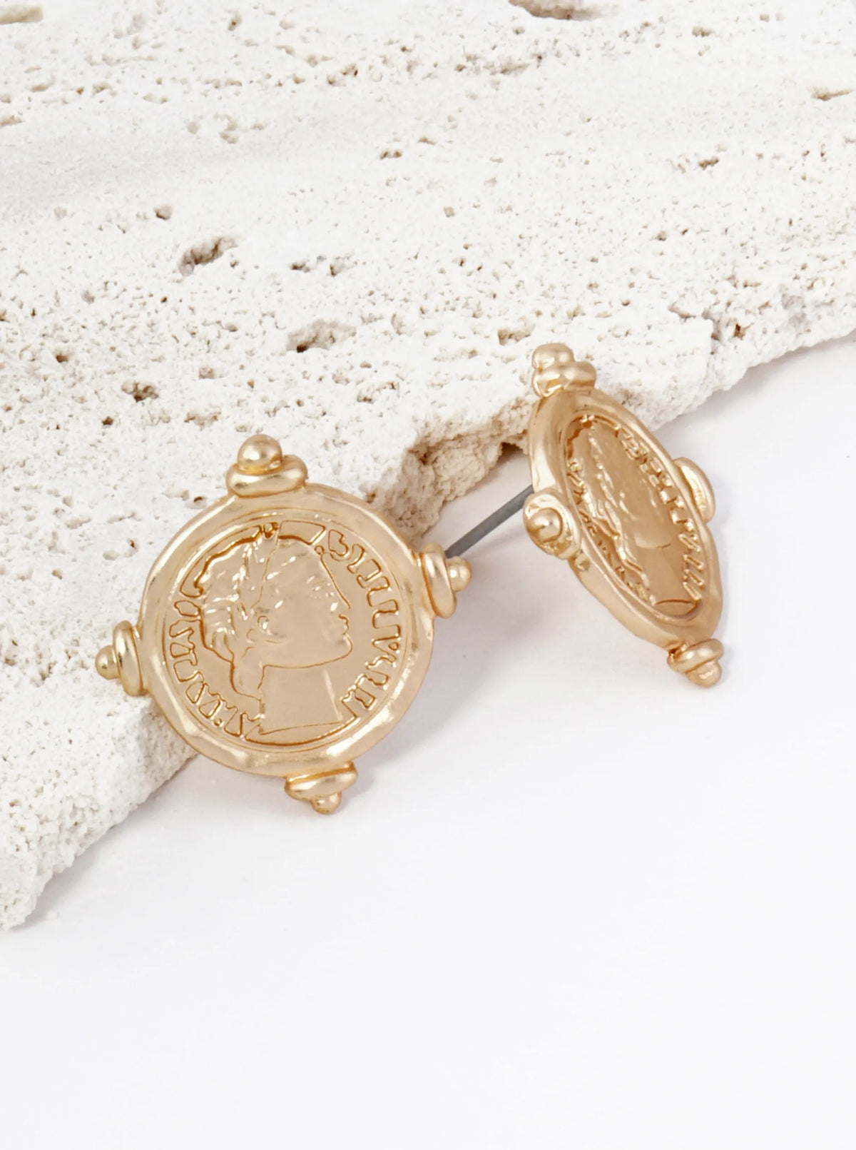 Metal Coin Button Stud Earrings